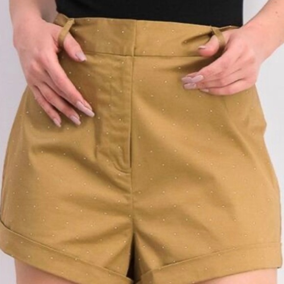 DANIELLE BERNSTEIN Tan High Waisted Dressy Shorts Plus Size 14 NEW - Picture 1 of 8